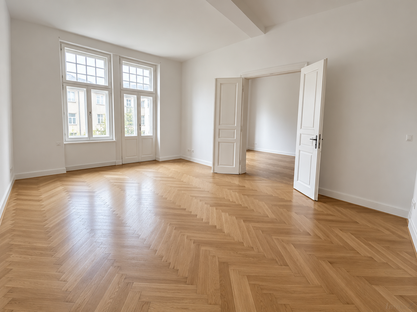 Wohnzimmer Blick ins Schlafzimmer 65 m² WE