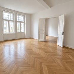Wohnzimmer Blick ins Schlafzimmer 65 m² WE